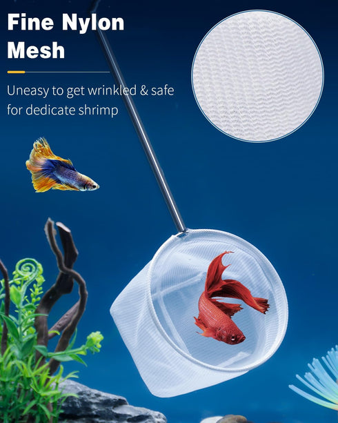 Pawfly Aquarium Shrimp Net Tiny Fish Tank Net with Extendable Stainless Steel Handle Soft Round Fine Net Mesh for Shrimp Baby Fish Food Residue Debris Skimming Net for Small Ponds by Pawfly