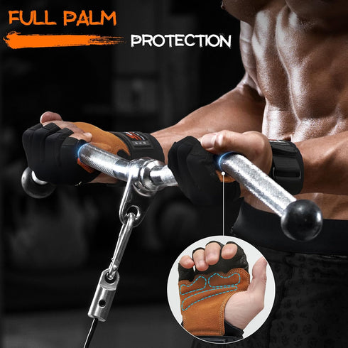 SueStar Workout Gloves, Heavy Duty Cowhide Padded Weight Lifting Gloves with Wrist Support, Full Palm Protection