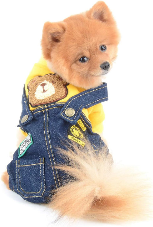 SELMAI Dog Outfits for Small Dogs - Spring Shirts Denim Bib Pants, 2 Pockets Jumpsuits for Cats & Puppies, Autumn