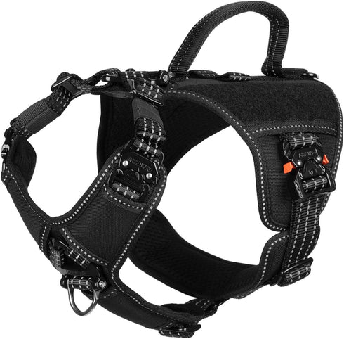 ICEFANG GN8 Tactical Dog Harness with 4X Metal Buckles, Reflective No-Pull K9 Vest for Small Dogs (Black, Small)