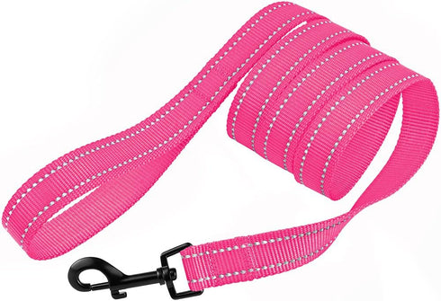 CollarDirect Nylon Dog Leash, 5ft, Heavy Duty Reflective Pet Leashes for Large, Medium & Small Dogs (L, Pink)