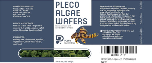 Plecoceramics Algae Wafers - Universal Fish Food for Most Aquarium Fish, Turtle, Goldfish, Catfish, Protein Wafers