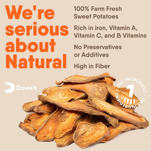 Davie's Sweet Potato Dog Treats, Made in The USA, High in Fiber, Grain Free, Vegan, 2 Pound Bag