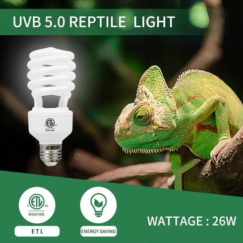 LUCKY HERP 5.0 26W Compact Fluorescent UVA UVB Light Tropical Terrarium Lamp for Reptiles