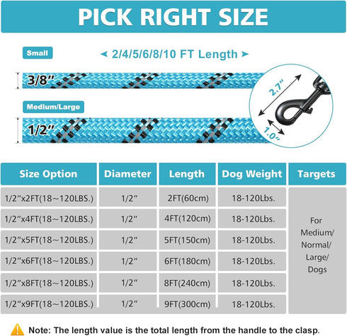 Heavy Duty Dog Leash, 2/4/5/6/8/10 Foot Rope Leash with Padded Handle, Reflective for Small Medium Large Dogs, Purple