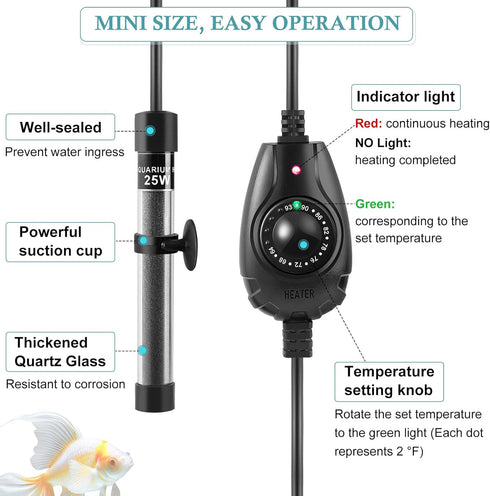 HITOP 35W Super Mini Adjustable Aquarium Heater for Small Fish Tank 4-10 Gallons with External Controller