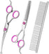 Dog Grooming Scissors Kit with Safety Round Tips, Stainless Steel Professional Pet Grooming Scissors, Thinning, Curved