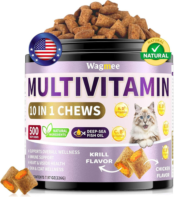 Taurine for Cats Vitamins Treats, 10 in 1 Cat Multivitamin with Fish