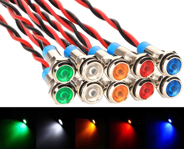 Gebildet 10pcs 6mm 1/4" AC/DC 12-24V LED Metal Indicator Light Waterproof Signal Lamp