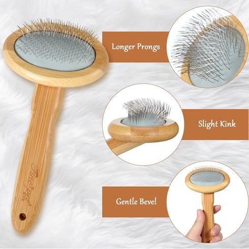 Sheepskin Wool Brush - Stainless Steel Pins Bamboo Slicker Carding Rug Comb for Unmat Fur Rugs, Short Hair Grooming