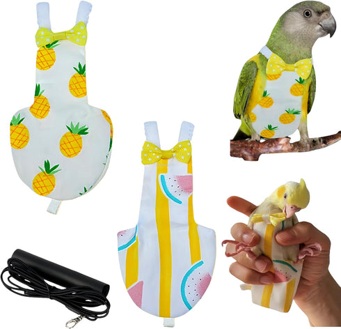 Magnoloran 2Pcs 80 Inch Bird Diapers Bird Harness Flight Suits Diapers with Flying Leash Parrot Nappy Washable Cute