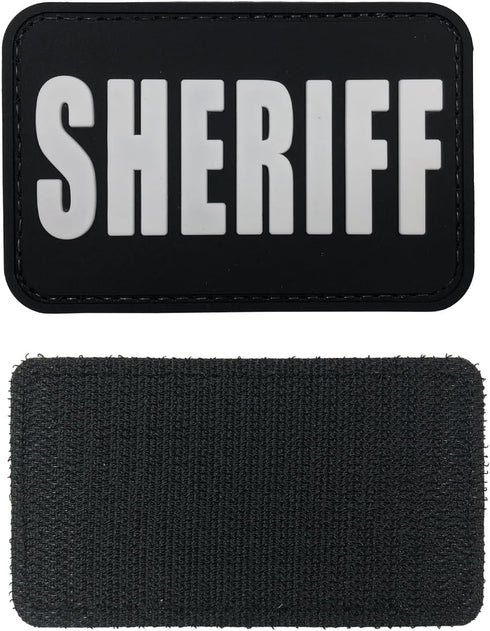 Sheriff Patch 3×2 inches PVC Patch with Hook Fastener Back for Hats, Caps, Vest, Bags, Backpacks (All Black and White)