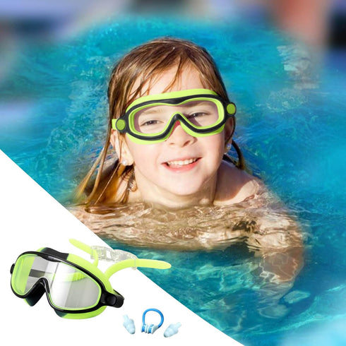 Generic Swim Goggles, Silicone Wide View Kids Goggles with Ear Plugs Nose Clip,Comfortable Clear Vision Swim Goggles