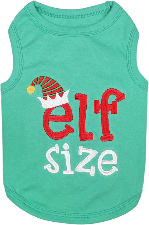 Parisian Pet Dog Tshirt, Embroidered “Elf Size” Dog Shirt, Lightweight Cotton, Machine Washable