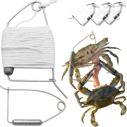 30ft Airfly Blue Crab Throw Line Kit - Cotton Hand Line with Heavy Sinker - Chicken Necking Drop Line for Pier, Dock