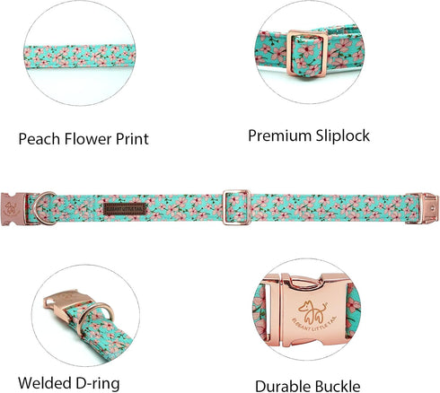 Elegant little tail Dog Collar, Pink Floral Print Pet Collar Summer Dog Collar Pet Collar Dog Cotton Durable Dog Collar Metal Buckle Collar for Small Dogs