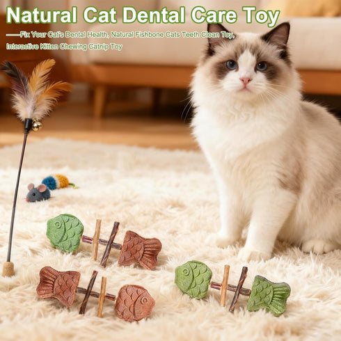 Generic 3pcs Purrident Dental Chew Toy for Cats, Creative Fish Bone Cat Toy Wooden Catnip Teeth Cleaning Stick, Natural