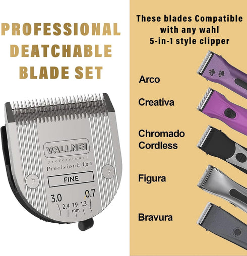 VALLNEI [3-Pack Professional Animal Clipper Blade Compatible with Wahl Arco, Bravura, Chromado, Creativa, Figura