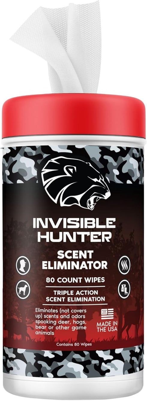 Zone Protects INVISIBLE HUNTER Scent Eliminator Wipes, 80-Count Triple Action Odor Control for Gear & Skin