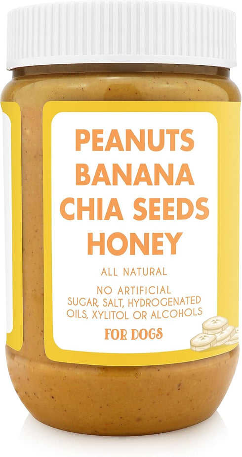 BUDDY BUDDER Barkin' Banana, 100% Natural Dog Peanut Butter, Healthy Peanut Butter Dog Treats, Stuff in Toy, Dog Enrichment, Pill Pocket for Dogs, Made in USA (17oz Jars)