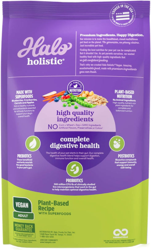Halo Holistic Adult Dog Vegan Plant-Based Recipe with Superfoods, 3.5 lb Bag