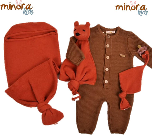 Newborn Essentials Baby Swaddle Blanket Set, 1 Piece (1 Pacifier Holder, 1 Cocoon Swaddle Sleep Sack, 1 Teddy Bear),