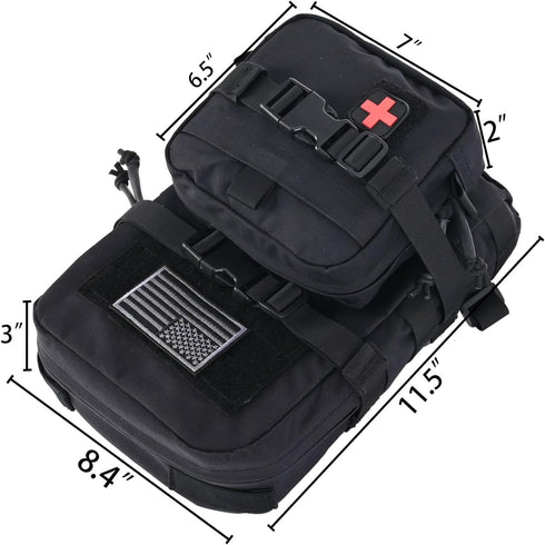 Tactical Mini Molle Hydration Pack - Hydration Carrier with IFAK Pouch, US Flag & Med Patch (Black)