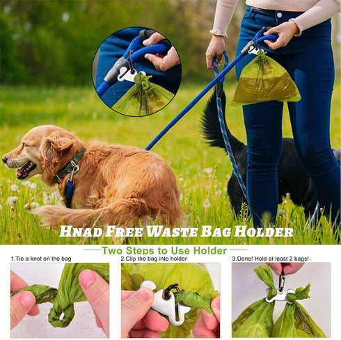 Set Dog Poop Bag Holder for Leash Attachment - Waste Bag Dispenser for Leash - Fits Any Dog Leash - Portable with Hand