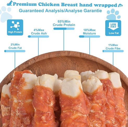 0.5lb/227g Dog Treats Chicken Wrapped Rawhide Rolls Healthy Dog Chews Long Lasting