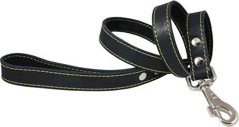 4' Classic Genuine Leather Dog Leash 1" Wide for Largest Breeds Black