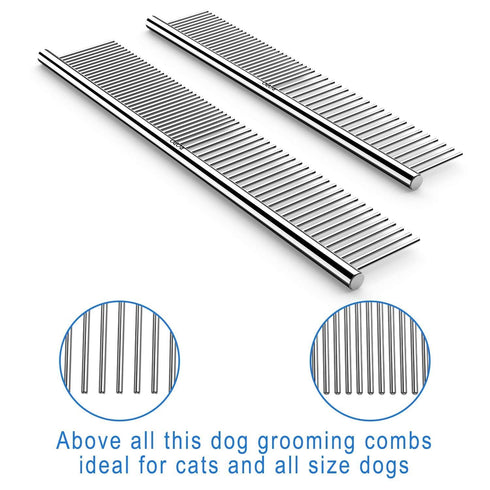 CWXZSTM Pet Steel Combs for Dog and Cat, Dematting Comb with Rounded Teeth and Non-Slip Grip Handle, 6.5IN/7.4IN