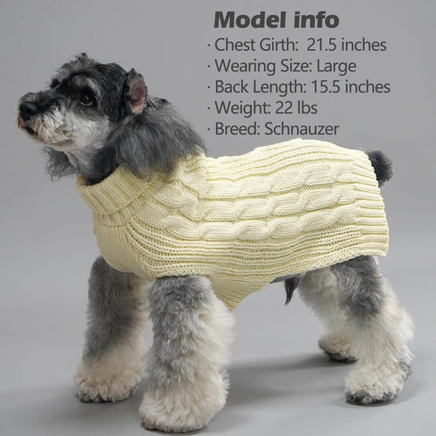KYEESE X-Large Dog Sweaters for Medium Dogs, Beige Turtleneck Cable Knit Pullover for Cold Weather