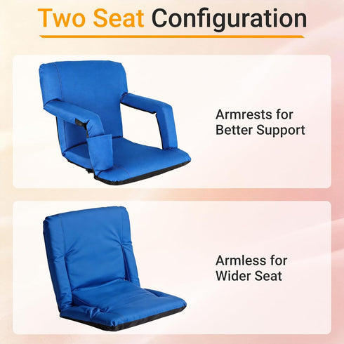 21"/25" Smartxchoices Wide Stadium Seat Chair Bleacher Seats Padded with Back Support, Cushion, Arms, Pockets, Anchor