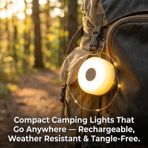 3-in-1 5 1-Hour 26ft Brightz Lantern Reel Light Rechargeable Camping Lantern & Retractable String Lights, Weather