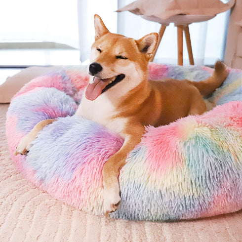 Patas Lague Calming Dog Bed for Small Dogs, Fluffy Cozy Faux Fur Anti-Anxiety Plush Donut Cuddler, Washable Pet Bed (20