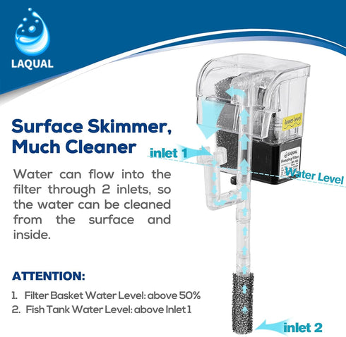 5 Gallon Aquarium Filter with Surface Skimmer, Small Quiet Hang on Back Filter for Fish Tank