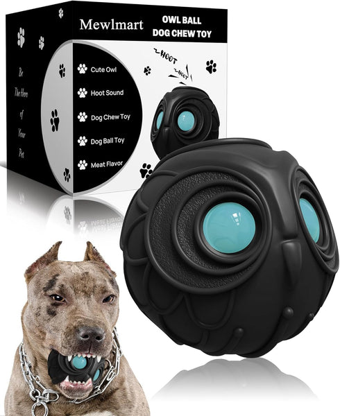 Giggle Ball for Dogs - Owl Toy for Aggressive Chewers, Natural Rubber Punching Ball for Medium Large Dogs