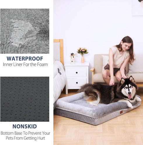 Small Orthopedic Dog Bed with Waterproof Cover, Removable Memory Foam Bolster, Soft Sofa Bed with Nonskid Bottom