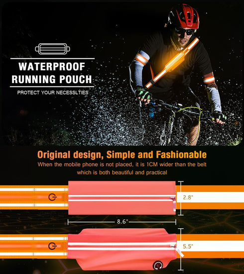 LED Belt Reflective Sash for Night Walking, Adjustable High Visibility Running Safety Gear with Phone Bag