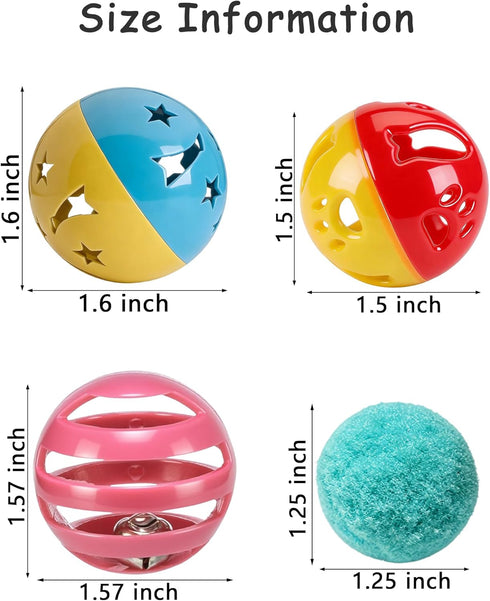6 Pack 4 2 (1.5'') Cat Toys Balls for Indoor Kitten, Long-Lasting Plastic Balls & Plush Bells Balls, Interactive Kitty