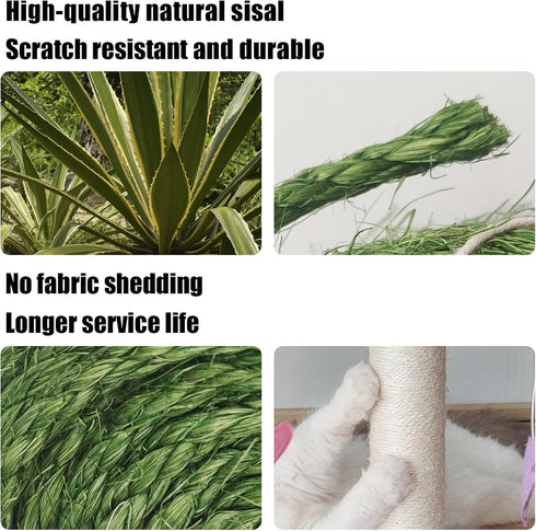 Natural Sisal Rope for Cat Scratcher, 1/4 Inch 33FT Multi Color Replacement Rope for Cat Scratching Post