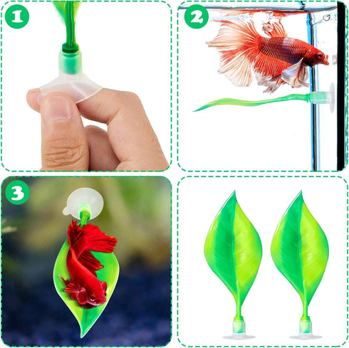 WILLBOND 2 Pieces Silicone Betta Bed Leaf Hammock, Comfortable Resting Spot for Betta Fish (Green)