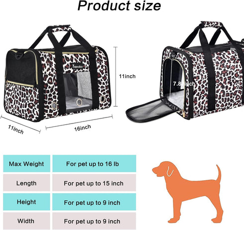 Petmolico Cat and Dog Carrier, Airline Approved Soft Travel Carrier with 3 Open Doors, Leopard
