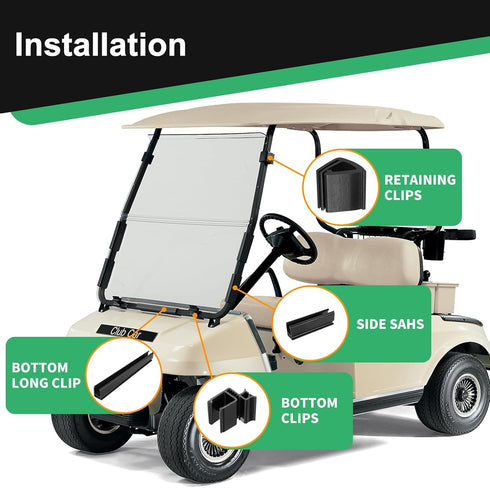 iLSKW Club Car DS 1982-2000.5 | Fit for 1"x1" Tube with Windshield Sash Clips and Retaining Clips
