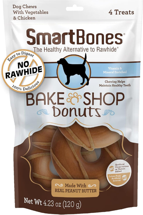 SmartBones Bake Shop Donuts with Peanut Butter, Rawhide-Free Chews, 4 Count
