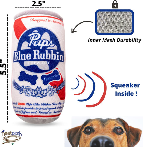 Pup Light and Pups Blue Rubbin - Parody Beer Dog Toys, Funny Plush Squeaky Dog Gifts for Birthday