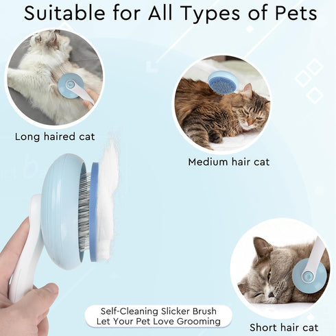 GJEASE Cat Grooming Glove Brush, Self-Cleaning Slicker Pet Brush for Short and Long Haired Pets, Dog Bath Brush