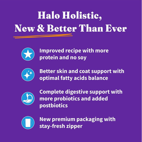 Halo Holistic Dry Cat Food, Wild-caught Whitefish Recipe for Sensitive Stomach Support, 3-lb Bag