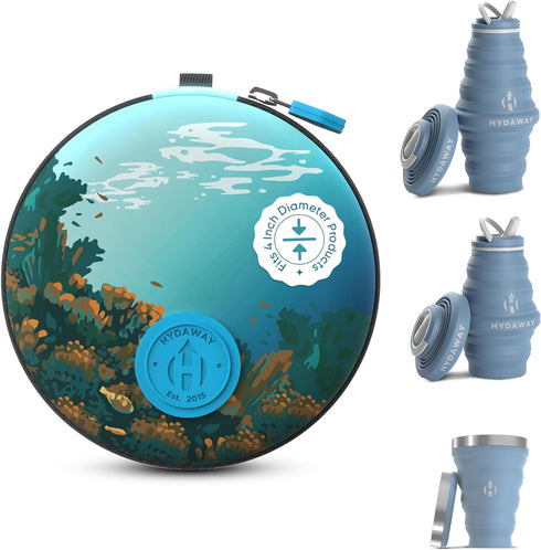 HYDAWAY Collapsible Water Bottle Travel Case - Store & Protect Bottles, Bowls & Folding Cups I Travel, Camping, Hiking & Festival Essentials, TSA Mini Accessory Bag for Air Travel with Carabiner Clip