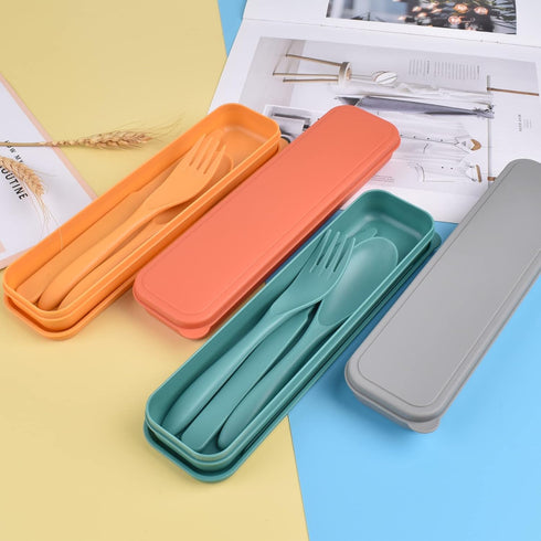 Reusable Travel Utensils Set with Case, 4 Sets Plastic Portable Knife, Fork, Spoons for Kids, Adults, Travel, Picnic,